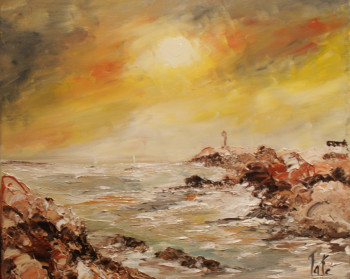 Œuvre contemporaine nommée « LUNE SUR LA POINTE DE RAZ », Réalisée par PATE