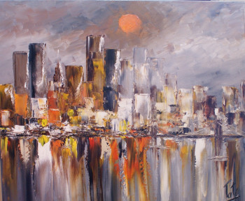 Œuvre contemporaine nommée « LUNE ROUSSE SUR MANHATTAN », Réalisée par PATE