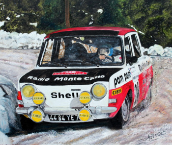 Œuvre contemporaine nommée « Monte Carlo 1973 - SIMCA RALLYE 2 - BERNARD FIORENTINO-MAURICE GELIN », Réalisée par ALAIN PINEDE