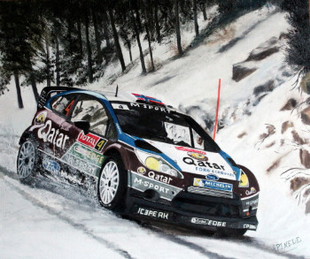 Œuvre contemporaine nommée « Monte Carlo 2013 - FORD FIESTA RS WRC - Mads Ostberg - Jonas Andersson », Réalisée par ALAIN PINEDE