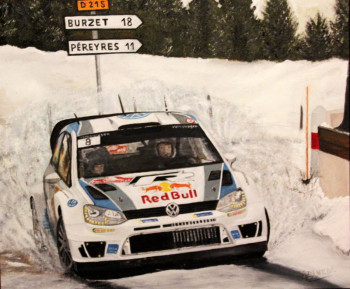 Œuvre contemporaine nommée « Monte Carlo 2013 - VOLKSWAGEN POLO WRC  -  Sébastien Ogier - Julien Ingrassia -2 », Réalisée par ALAIN PINEDE