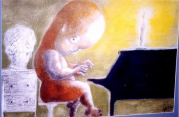 Œuvre contemporaine nommée « foetus au piano », Réalisée par PHILIPPE LECLERC