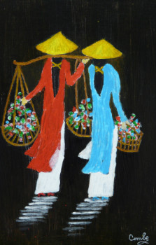 Œuvre contemporaine nommée « Vietnamiennes via le marché aux fleurs », Réalisée par COMBEMICHEL
