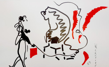 Œuvre contemporaine nommée « La dompteuse et le tigre », Réalisée par ERIK CHARRIER