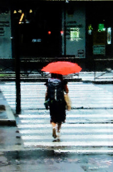 Œuvre contemporaine nommée « LE PARAPLUIE ROUGE », Réalisée par JEAN-MARC PHILIPPE