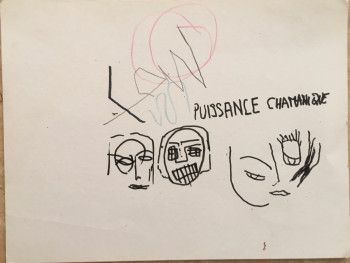 Œuvre contemporaine nommée « puissance chamanique (d'une voix trés fatiguée) », Réalisée par DAVID SROCZYNSKI