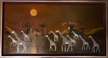 Œuvre contemporaine nommée « Girafes sous lune rousse », Réalisée par FRANK