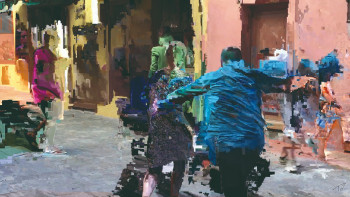 Œuvre contemporaine nommée « Danseurs rue Napoléon 20  "DOS BLEU" », Réalisée par PAT O'BINE