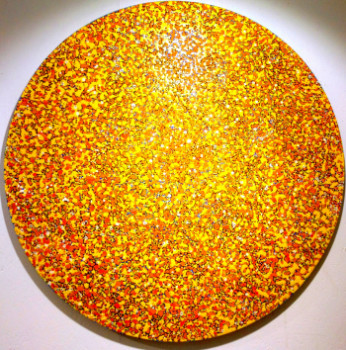 Œuvre contemporaine nommée « TOILE  CIRCULAIRE  -  POINTILLISME  ET  TACHISME », Réalisée par ASGRAPHE2023