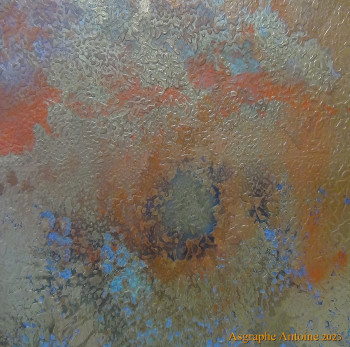 Œuvre contemporaine nommée « TABLEAU  OR  BLEU  ET  ORANGE  -  PEINTURE  ACRYLIQUE  SUR  TOILE », Réalisée par ASGRAPHE2023