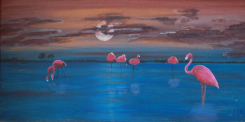 Œuvre contemporaine nommée « flamants roses », Réalisée par DOMI