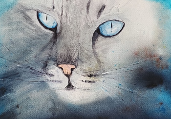 Œuvre contemporaine nommée « Chat aux yeux bleus », Réalisée par CHRYSTèLE BOURéLY