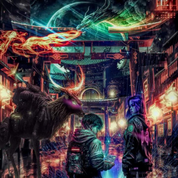 Œuvre contemporaine nommée « Asian cyberpunk street », Réalisée par PAPYNEKO55