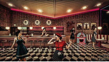 Œuvre contemporaine nommée « Pin-up dinner », Réalisée par PAPYNEKO55