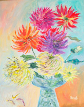 Œuvre contemporaine nommée « DAHLIAS ( Acrylique sur toile) », Réalisée par NANOU B