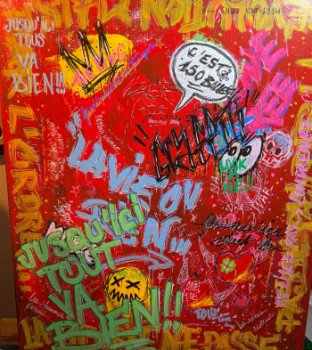 Œuvre contemporaine nommée « 150 modèle acrylique sur toile format 50x70 inspiration street art rouge dominant ,graffiti utilisant plusieurs techniques », Réalisée par RASH