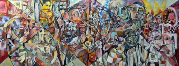 Œuvre contemporaine nommée « Grafitis de Dora Mar Díptico. Mixta lienzo. 81x200cm 2023 », Réalisée par FELIPE ALARCóN ECHENIQUE