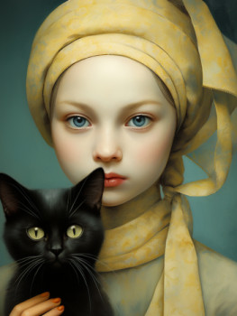 Œuvre contemporaine nommée « Girl with cat », Réalisée par MAXIM D. WINTER