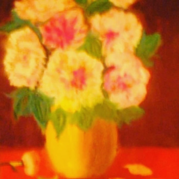 Œuvre contemporaine nommée « Les pivoines au vase ocre jaune. », Réalisée par ELLE *