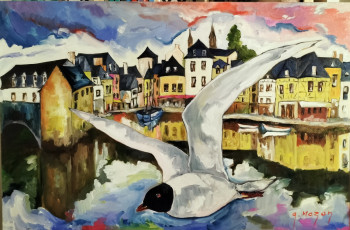 Œuvre contemporaine nommée « La mouette dans le port de Saint goustan . », Réalisée par G.MAZAN