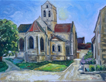 Œuvre contemporaine nommée « L'Église d'Auvers : Hommage à Van Gogh », Réalisée par MOHSINE