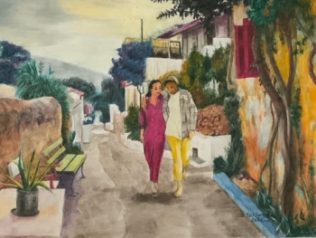 Œuvre contemporaine nommée « PROMENADE SUR LE SANTORIN », Réalisée par JACQUES TAFFOREAU