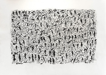 Œuvre contemporaine nommée « Création S085. Format 30 x 40. Scriptoglyphes à l'encre », Réalisée par JEAN-JACQUES MARIE