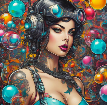 Œuvre contemporaine nommée « Bubbles cyber girl », Réalisée par DORON B