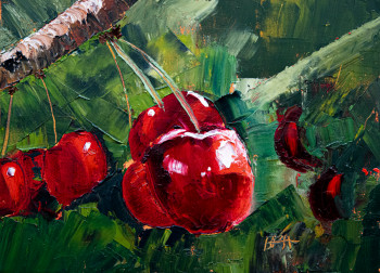 Œuvre contemporaine nommée « Les cerises - Huile au couteau », Réalisée par PATRICK BAUQUEL