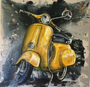 Œuvre contemporaine nommée « VESPA JAUNE », Réalisée par KOOKOO