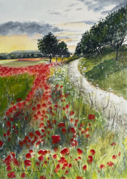 Œuvre contemporaine nommée « Le chemin aux coquelicots », Réalisée par MARIE-CHRISTINE LONDON