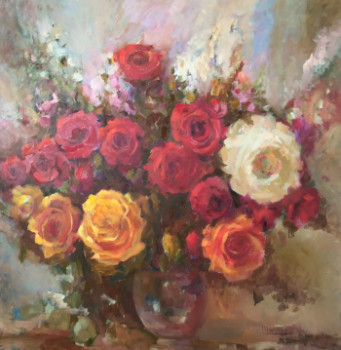 Œuvre contemporaine nommée « Bouquet de Roses », Réalisée par IRYNA MALYNOVSKA