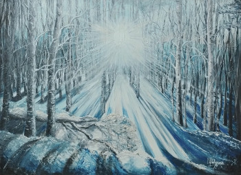 Œuvre contemporaine nommée « Forêt Enneigée Illuminée », Réalisée par IRYNA MALYNOVSKA