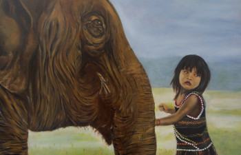 Œuvre contemporaine nommée « KIM LUANG ET L ELEPHANT », Réalisée par REGINE PELTIER