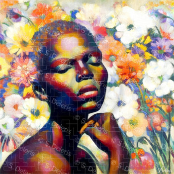 Œuvre contemporaine nommée « L'Africaine aux fleurs », Réalisée par STEVE DELERIS