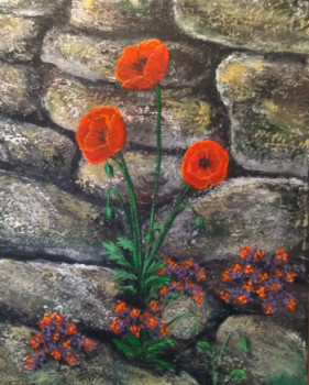 Œuvre contemporaine nommée « Coquelicots sur un mur », Réalisée par ALLAVENA