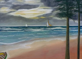 Œuvre contemporaine nommée « Ciel d'orage sur la Côte d'Emeraude », Réalisée par JOCELYNE FURST