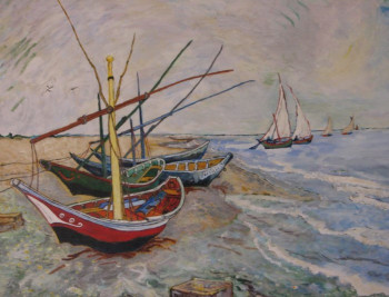 Œuvre contemporaine nommée « d'après Vincent,barques aux Saintes Marie de la Mer », Réalisée par EMILE-ANDRé LESAGE