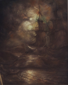 Œuvre contemporaine nommée « D'après Knud Baade, Ship in the Moonlight », Réalisée par LA CIGOGNE