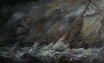 Œuvre contemporaine nommée « D'après Willem Van De Velde, Fishing Boat and Ships at Storm », Réalisée par LA CIGOGNE