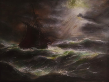 Œuvre contemporaine nommée « D'après Carl Bille, Seastorm at Night with a Ship », Réalisée par LA CIGOGNE