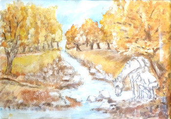 "Herbstlicher Frieden: Ein Reiter und Pferd am Fluss" Sur le site d’ARTactif