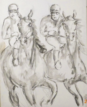 Œuvre contemporaine nommée « Jockeys Kopf an Kopf », Réalisée par HORST LUDWIG  "ALKUHL"