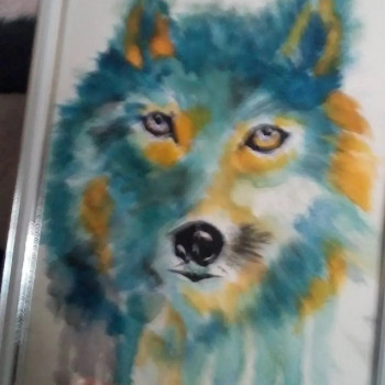 Œuvre contemporaine nommée « Mon loup bleu », Réalisée par CELIAQUARELLE