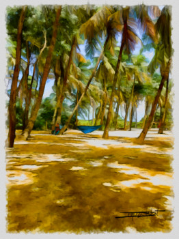 Œuvre contemporaine nommée « la plage des salines Martinique », Réalisée par DOMINIQUE DULOT DIGITAL