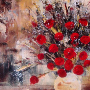 Œuvre contemporaine nommée « les fleurs rouges », Réalisée par VOGEL