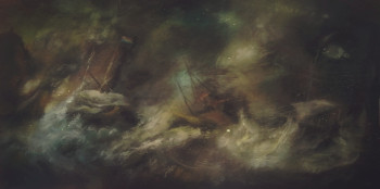 Œuvre contemporaine nommée « D'après Ludolf Backhuysen, Ships in a Seastorm off The Coast », Réalisée par LA CIGOGNE