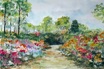 Œuvre contemporaine nommée « rêverie dans le parc floral de boutiguéry (aquarelle) », Réalisée par MICHEL HAMELIN