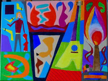 Œuvre contemporaine nommée « Tableau acrylique sur toile La guitare », Réalisée par GILLES FOUQUE