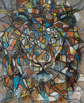 Œuvre contemporaine nommée « Lion III - Huile sur toile 81 x65 cm », Réalisée par ASSAëL